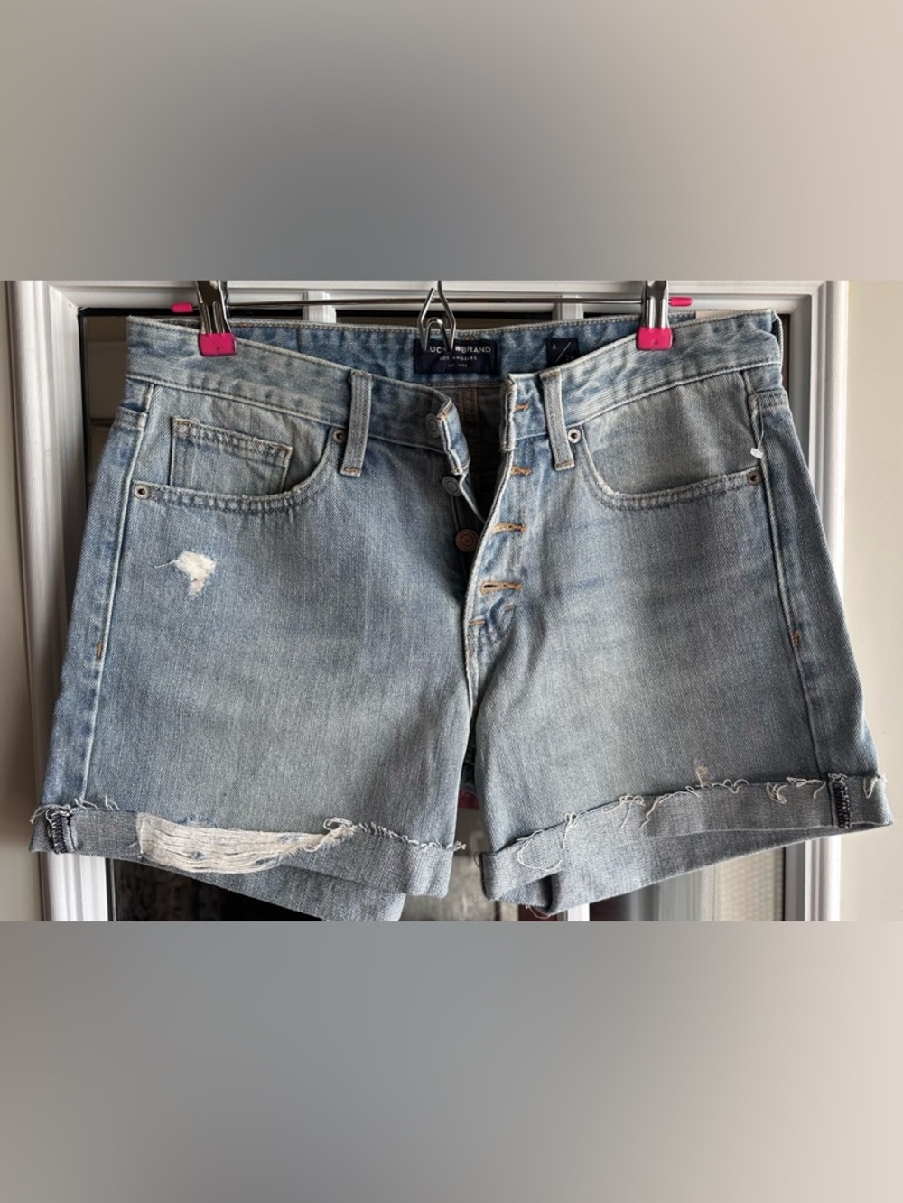 Lucky Brand Boyfriend Denim Shorts - Size 6/28 - Distressed High Rise